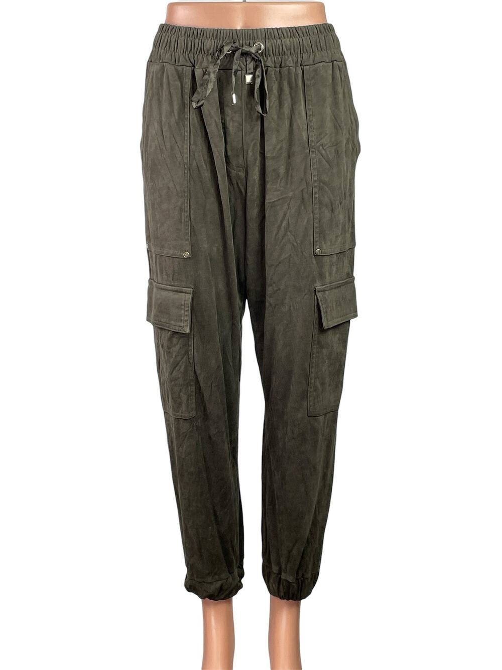Zara Womens Olive Green Elastic High Waist Tapered Leg Trousers Jogger Pants S